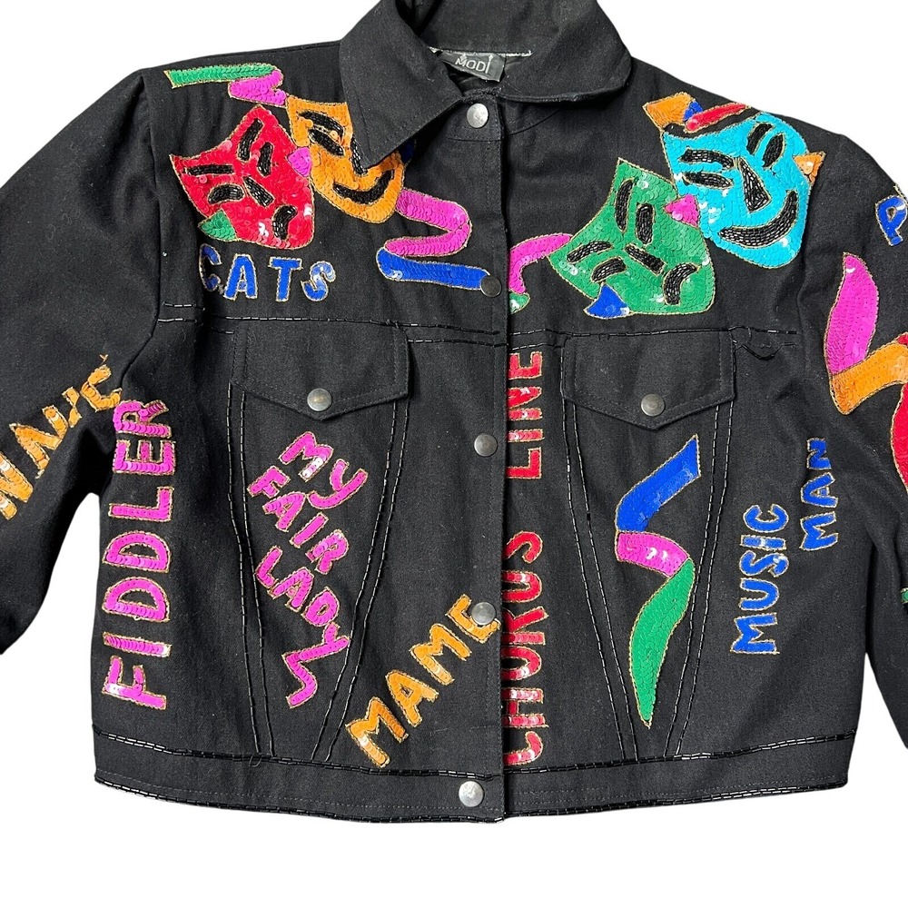 Vintage Modi Denim Sequin Broadway Musicals‎ Jacket Size Small/Medium Vintage